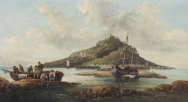 William Tomkins Coastal scene with islet and fishing folk Spain oil painting art